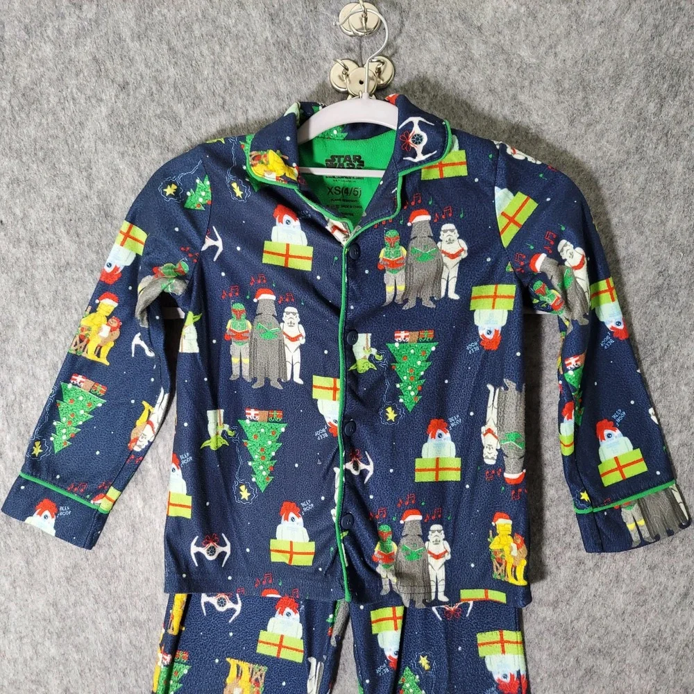 Star Wars Christmas Pajamas Set Kid Xs Fleece Button Top Pant Bubba Trooper Yoda